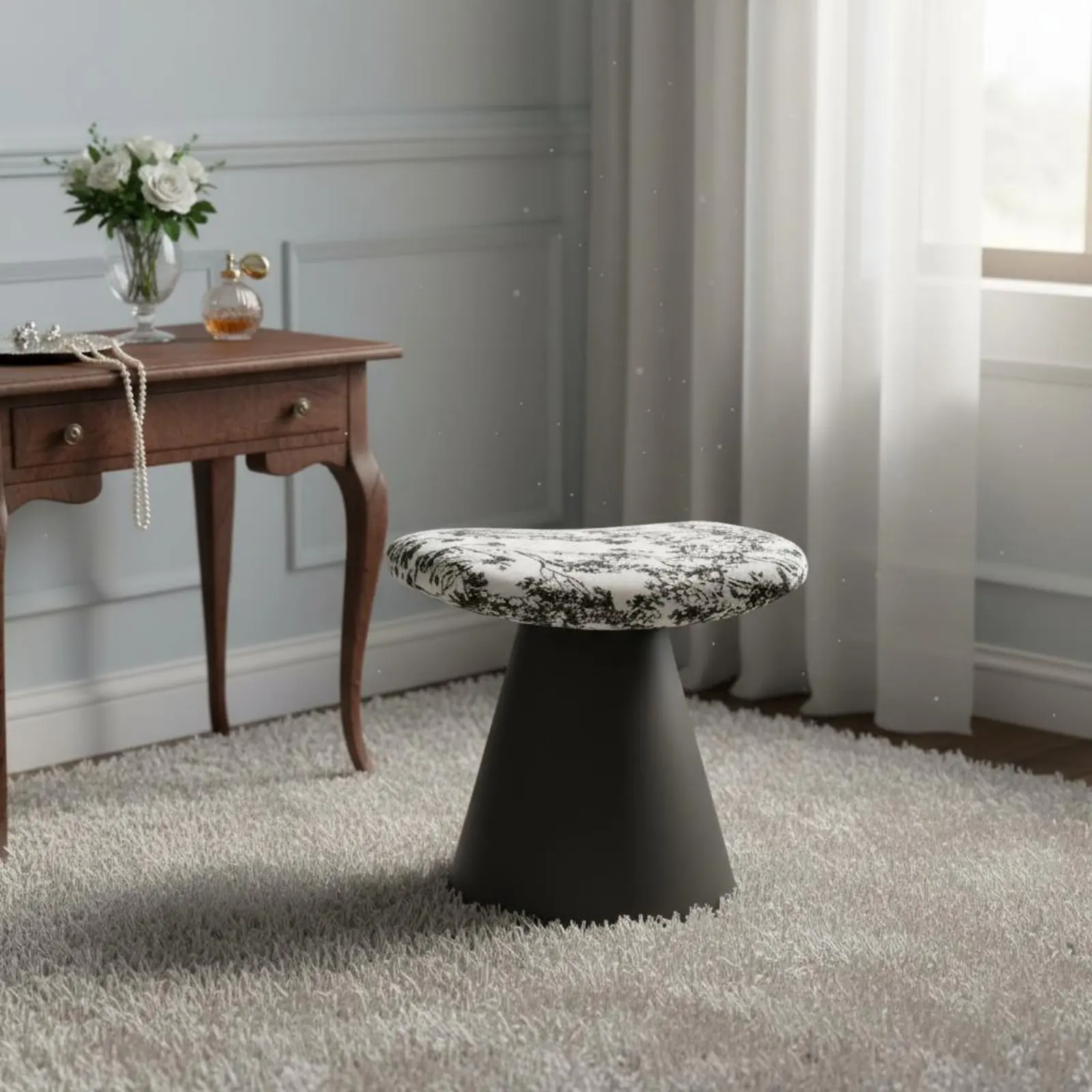 

Rotate Vanity Stool Vintage Inspired Rotate Vanity Chair Upholstered Dressing Stool Space-Saving Cone Base Makeup Chair