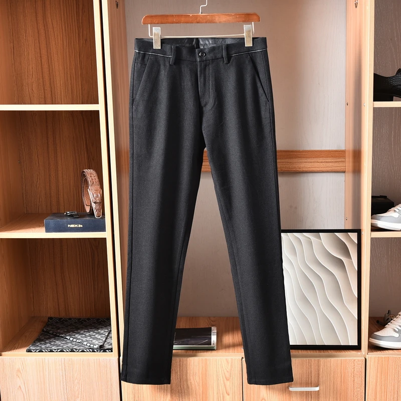 

Thiened Brued Comfortable Men's Autumn Winter Straight Leg Casual Pants Busin Commute Cotton Blend Trousers