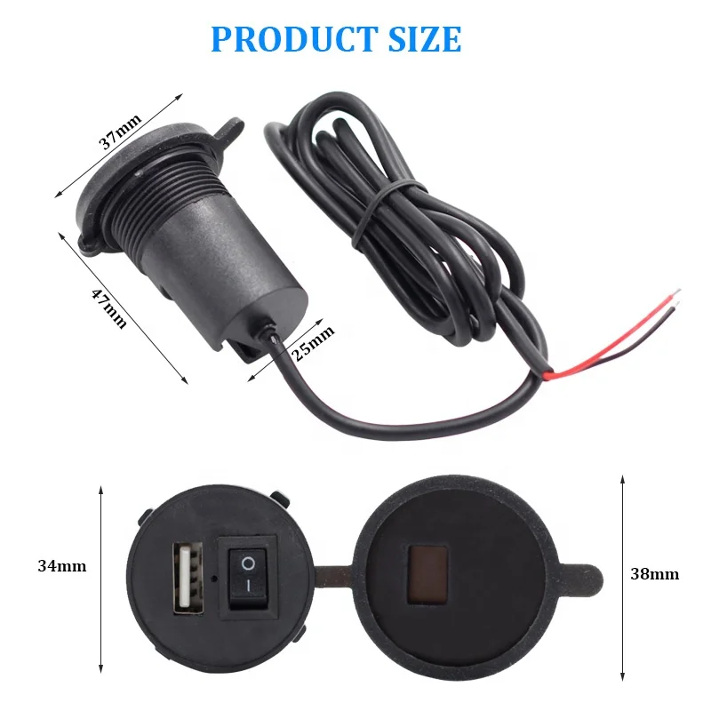 Waterproof 1.5A 12V Bike Motorbike Mobile Power Adapter Motorcycle Phone USB Charger with on off Rocker Switch