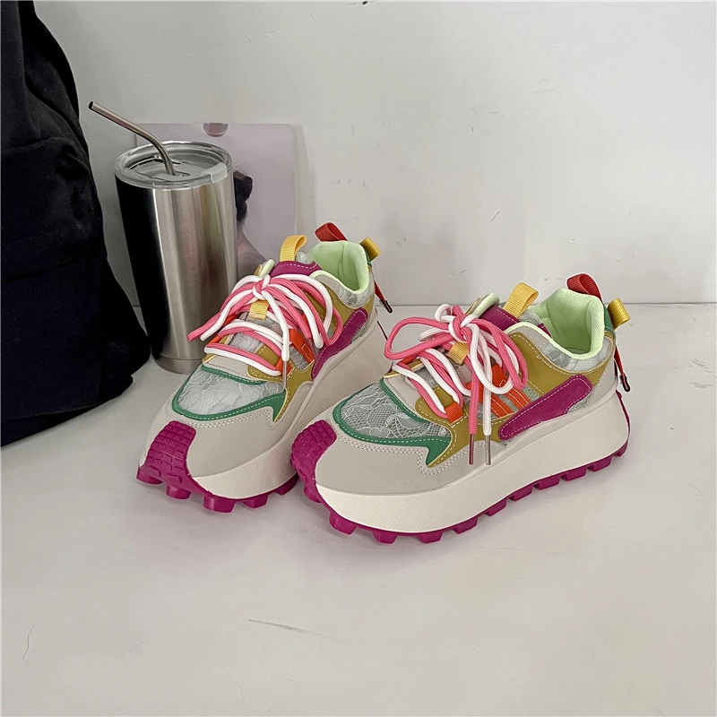 Spring Breathable Mesh Women Sneakers Low Lace-Up Casual Sports Shoes Outdoor Comfortable Fashion Ladies Shoes Female Trainers