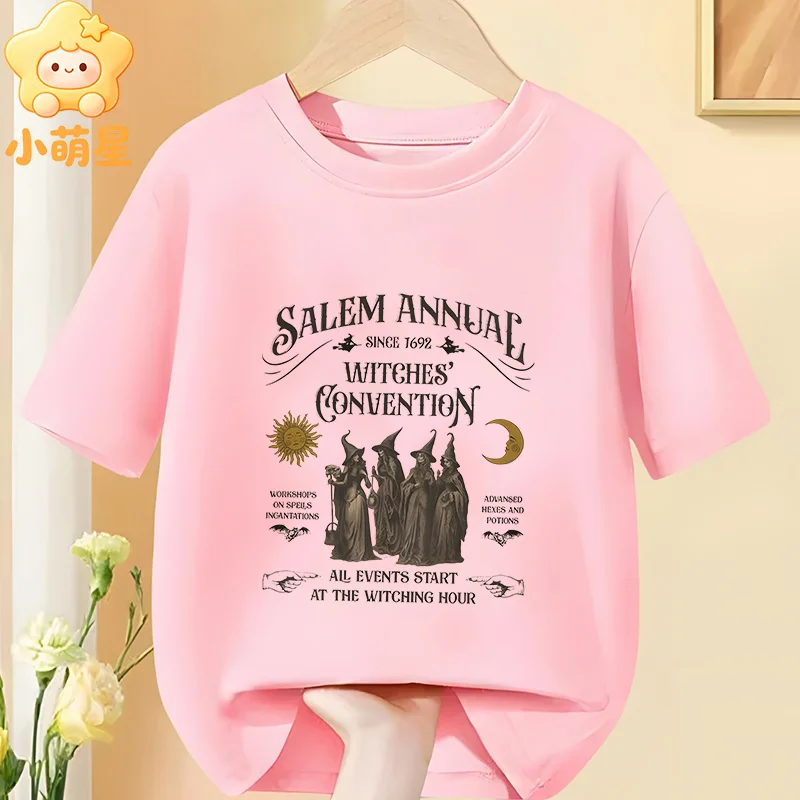 Kids Halloween T‑Shirt Vintage Salem Witches Convention Spooky Text Art Holiday Print Short Sleeve Cotton Boys Girls Party Tee view 3