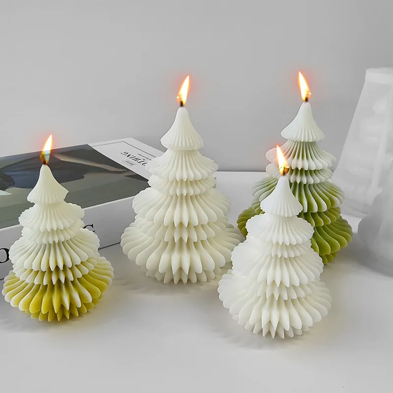 Large Rotary Cone Candle Mold DIY Christmas Tree Geometric Striped Soap Aromatherapy Resin Plaster Making Mould Home Decor Gift