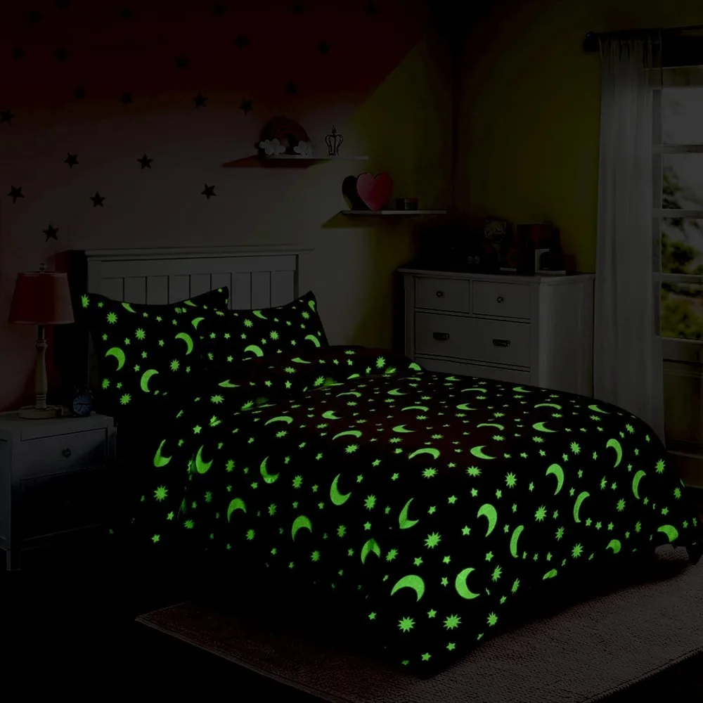 HOMBYS Conjunto de edredom que brilha no escuro 5 peças Twin/Twin XL com lençóis, conjuntos de edredom de cama de veludo rosa para cama de solteiro, Ultra S