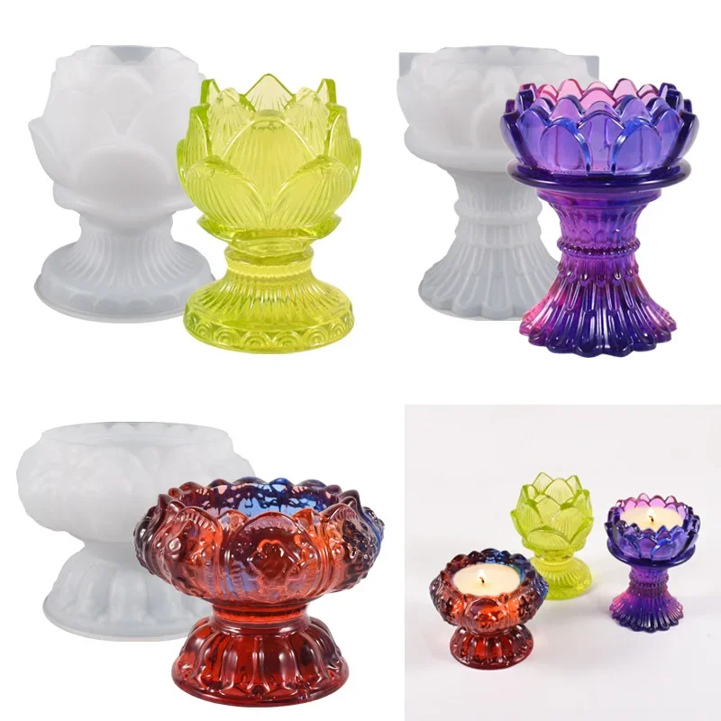 3pcs Lotus Tealight Candles Holders Resin Molds, Candlestick Epoxy Casting Mould for Candle Holder Making