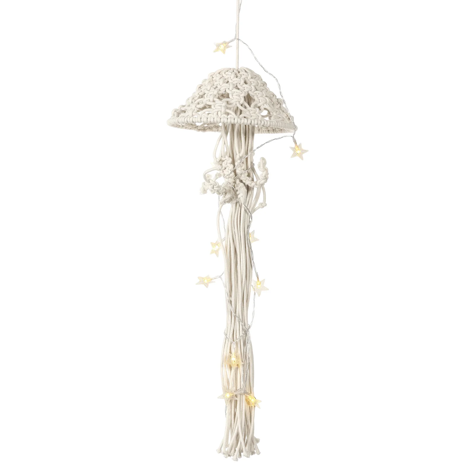 Macrame Wall Hanging Handmade Jellyfish Dream Catcher with Star Light Cotton Cord Hanging Boho Wall Decor for Window Home Decor