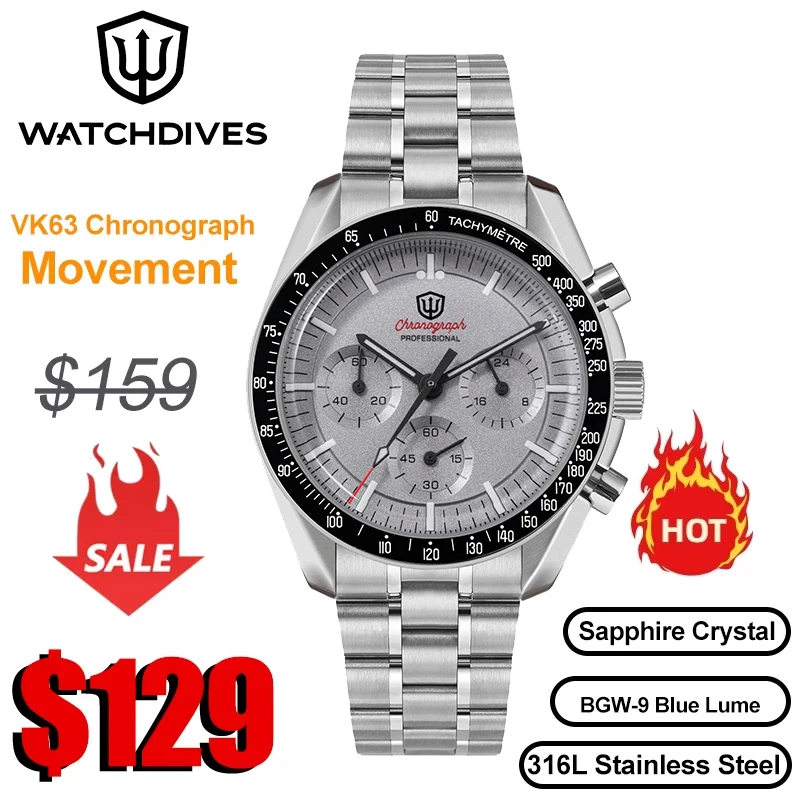 Watchdives Neue WD1863 Mechanische Quarz-armbanduhr Multifunktionale Chronograph VK63 Männer Uhr Blase Sapphirewaterproof Reloj