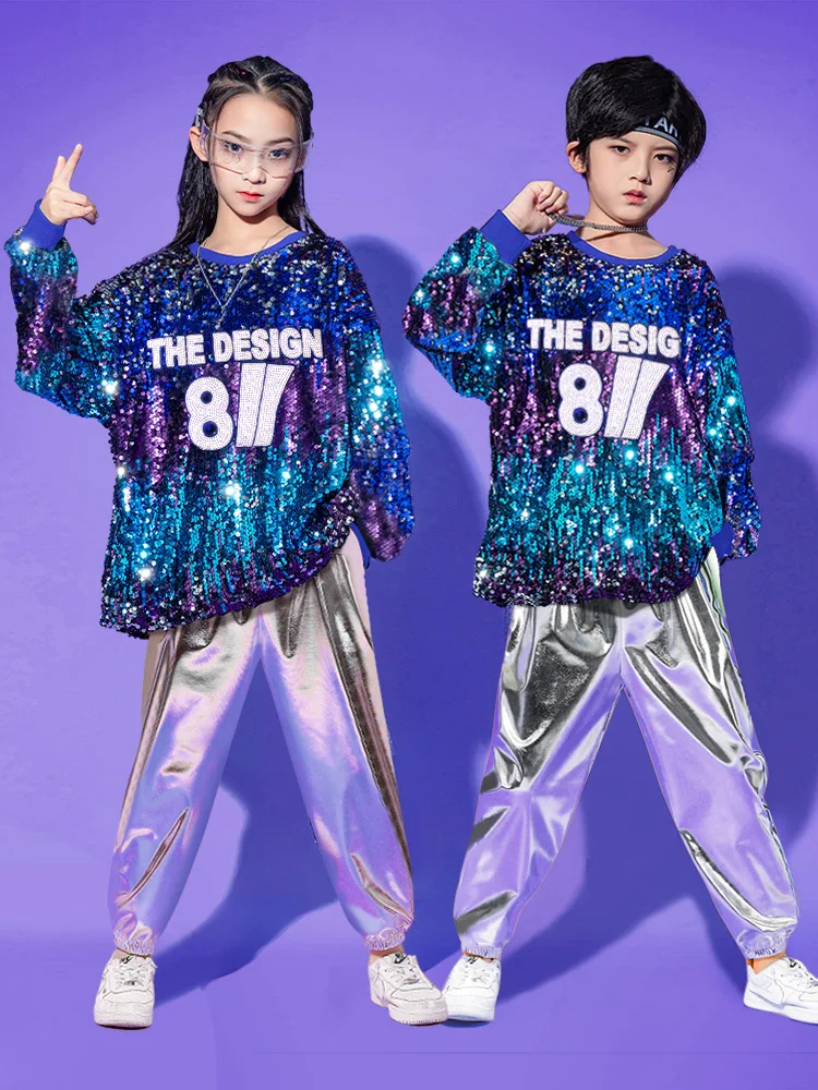 Children's Street Dance Girl's Hip Hop Drum Set Performance Suit Sequins Set Jazz Dance Performance Costume dance costume