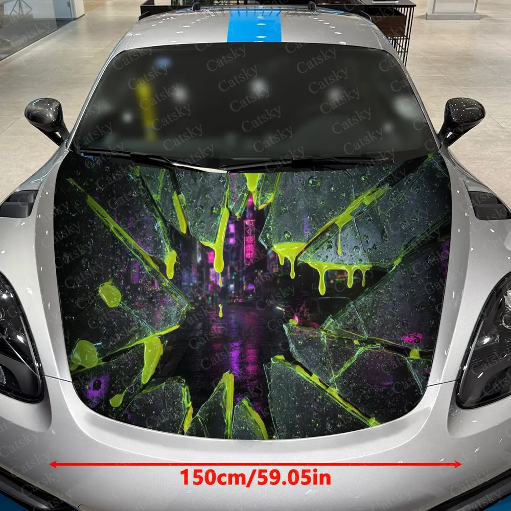 Neon Burst Splatter Car Vinyl Wrap, PVC Waterproof Car Hood Sticker, Self-Adhesive Scratch-Resistant Stickers