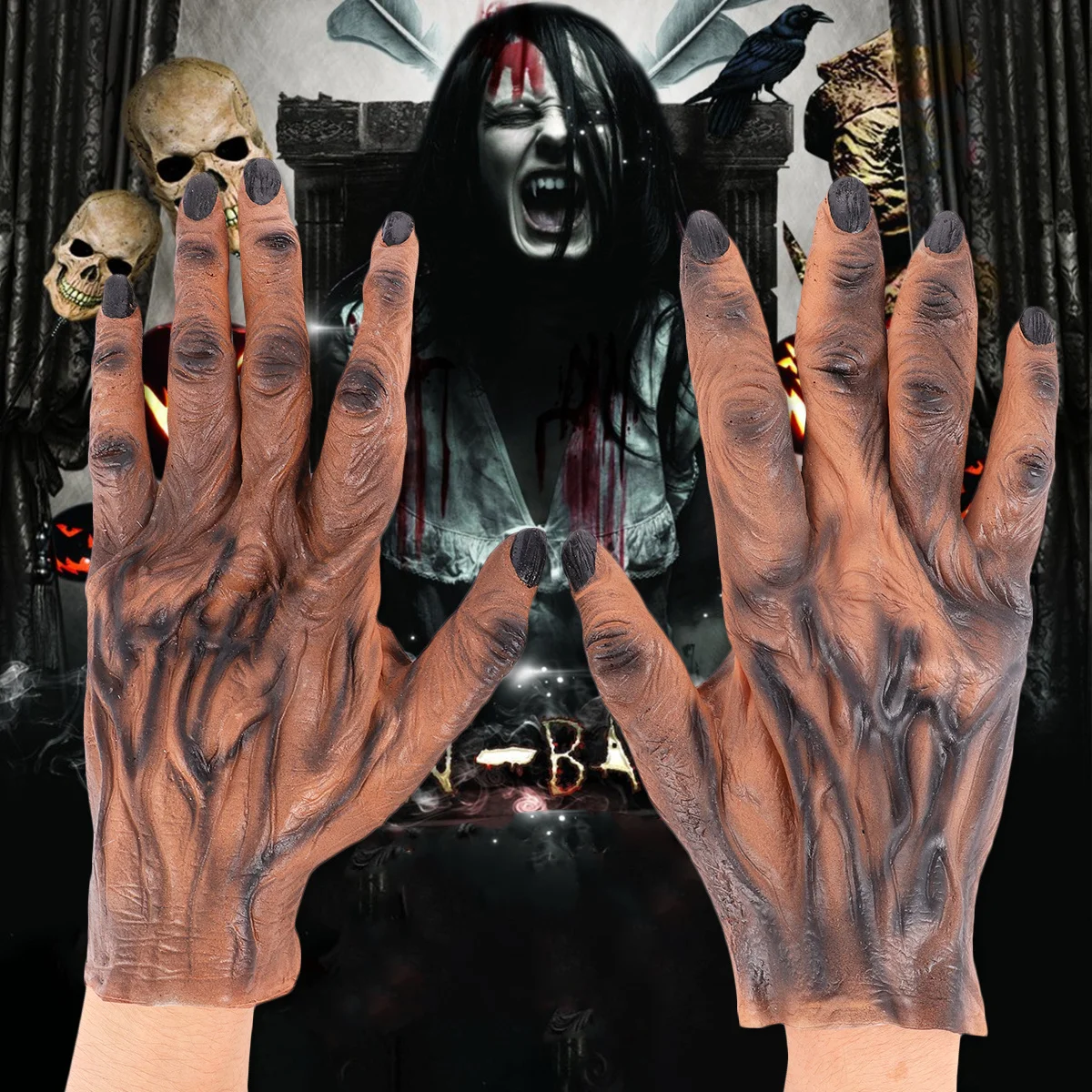 1 زوج قفازات بالذئب براون مخيف هالوين زي الدعائم الزخرفية قابلة لإعادة الاستخدام حفلة تنكرية المنزل بار مسكون سهلة #1