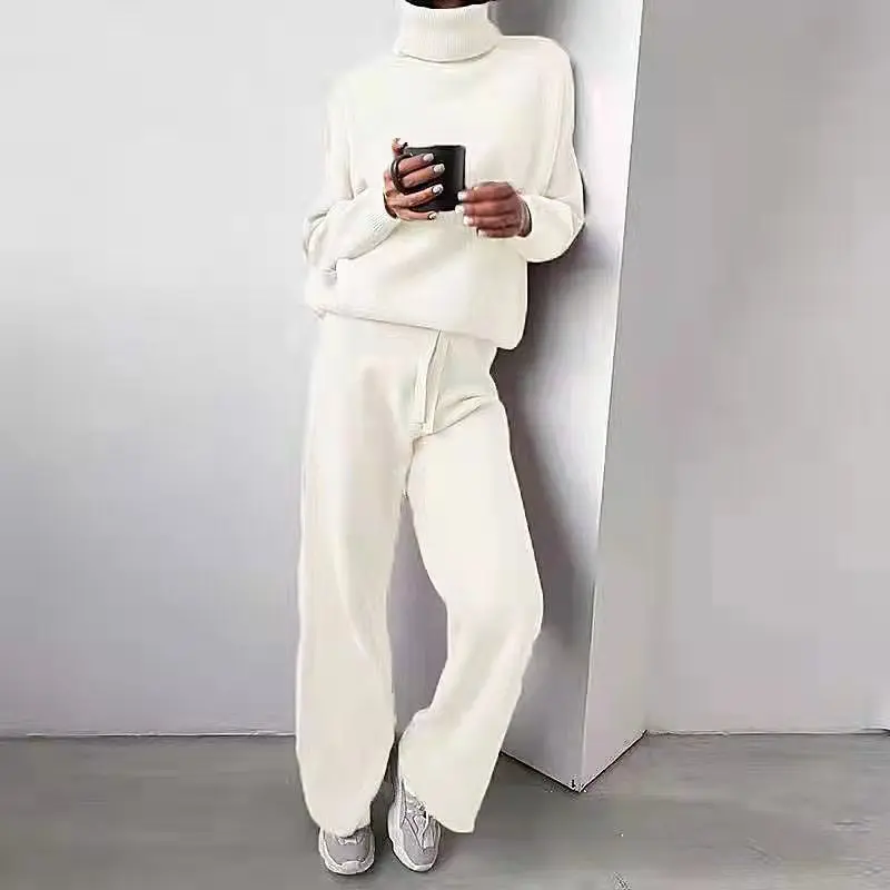 2025 Turtleneck Sweater Set Women\'s European, American Autumn And Winter New Loose Casual Office Thickened Knitted Trousers Sets