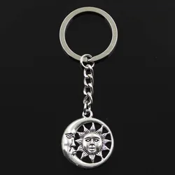 New Fashion Keychain 28x24mm Sun Moon Pendants DIY Men Silver Color Car Key Chain Ring Holder Souvenir For Gift