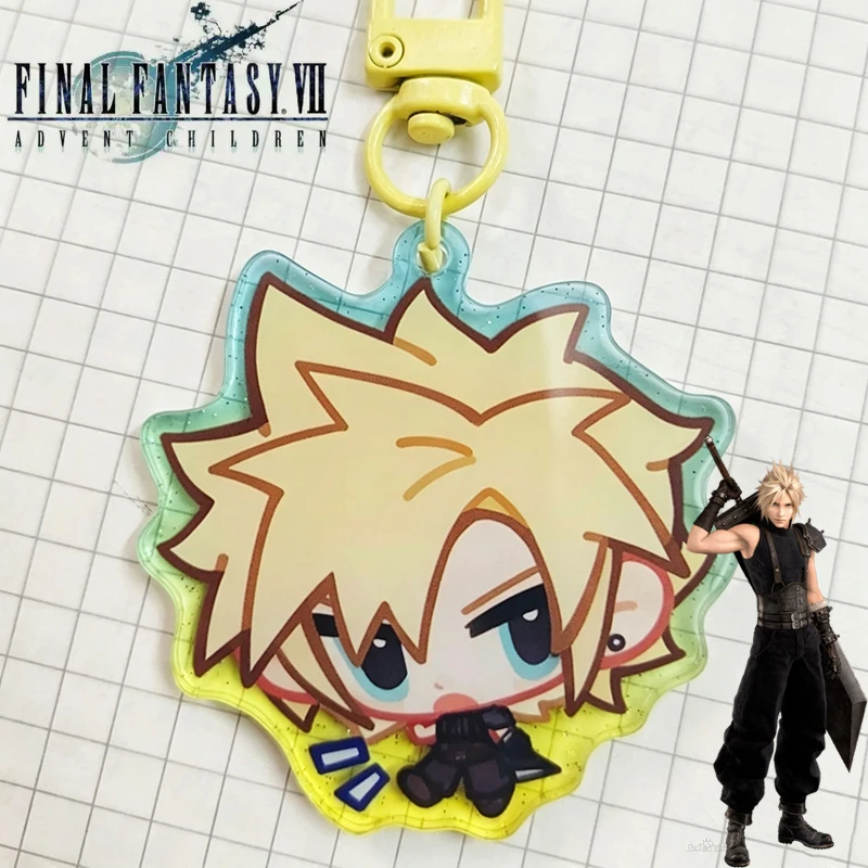 Game Final Fantasy FF Cloud Strife Cosplay Keychain Kawaii Acrylic Pendant Keyring Key Chain Bag Accessory Ornament Collect Prop