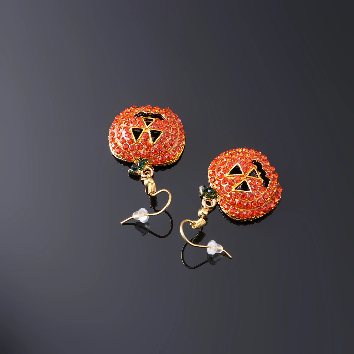 

2pcs Halloween Pumpkin Earrings Red Dangle Crystal Hypoallergenic Women Girls Smiling Face Drop Earrings For Party Costume