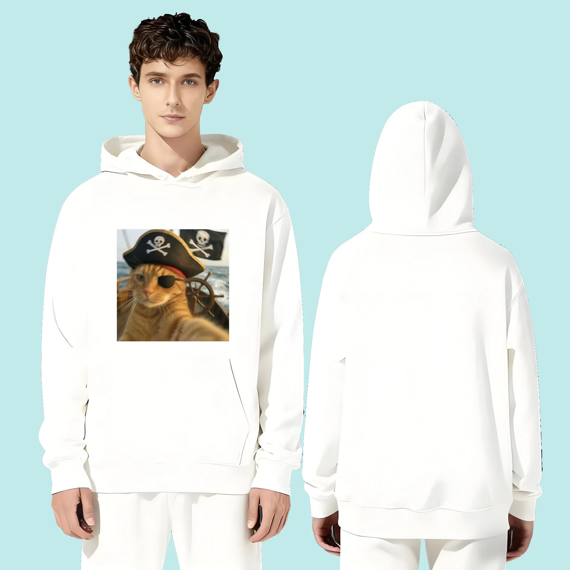 في عام 2025 +Y2K سترة ذات قلنسوة ثقيلة الوزن 330 جرام من ماركة Streetwear لكل من الرجال والنساء مع طبعات قطط فرعية للارتداء غير الرسمي #2