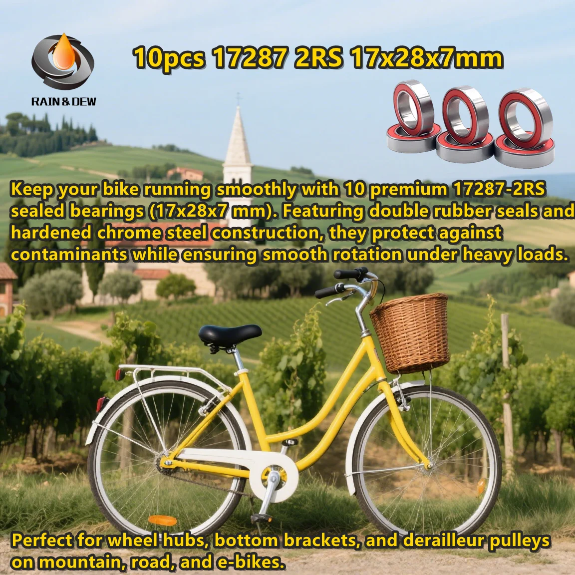 

10 шт. 17287-2RS шарикоподшипник 17x28x7 мм для велосипедных колес, нижний кронштейн, ремонтные подшипники