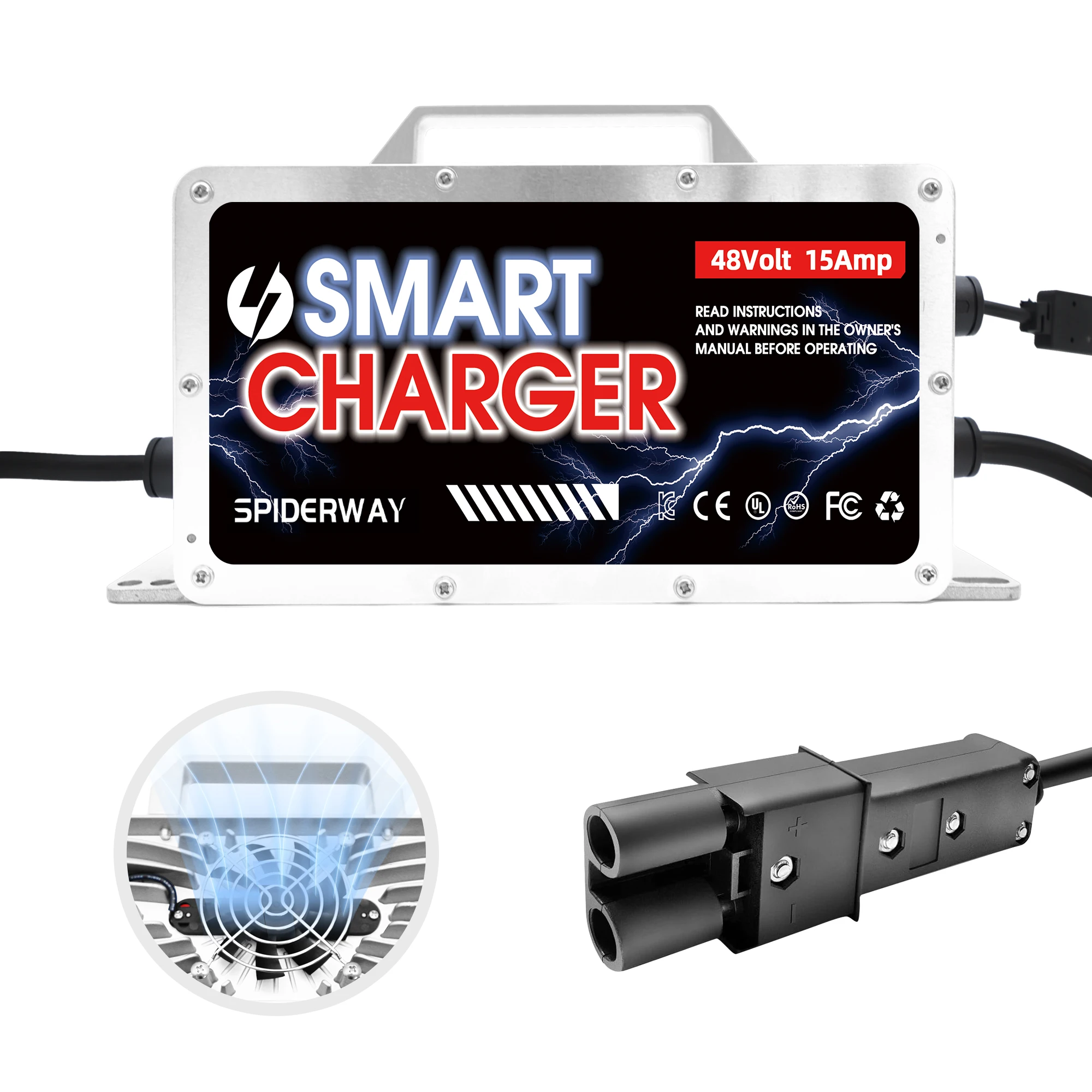 

15 Amp 48 Volt Golf Cart Battery Charger with 2-Pin Plug For Yamaha G19-G22 Golf Cart IP67 Waterproof Lead Acid Battery Charger