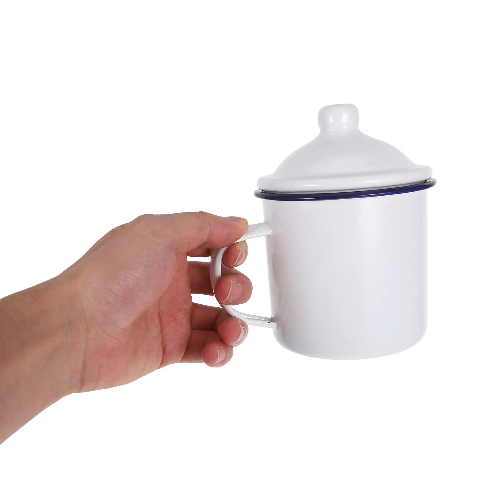 

Enamel Picnic Mug with Lid and Handle 501-600Ml Vintage Enamel Craftsmanship Rolled Rim Comfort Grip Reusable Camping Travel