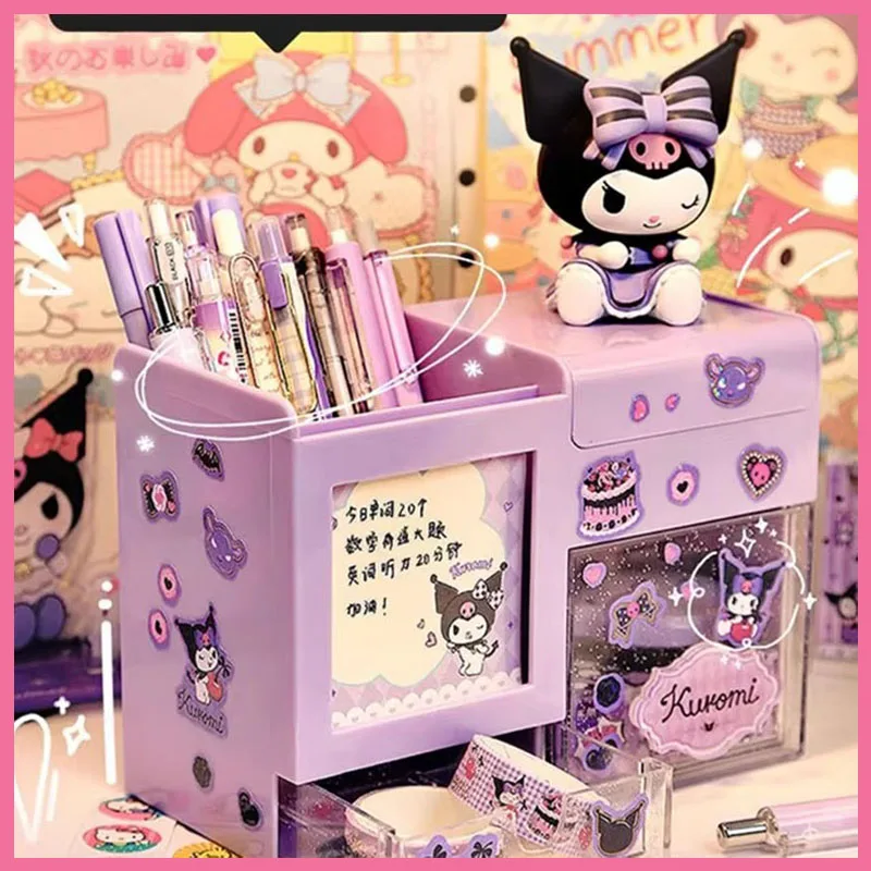 

Контейнер для ручек Sanrio, контейнер для хранения, милая детская девушка, коричная ручка Kuromi, моя мелодия, строительные аксессуары, подарок