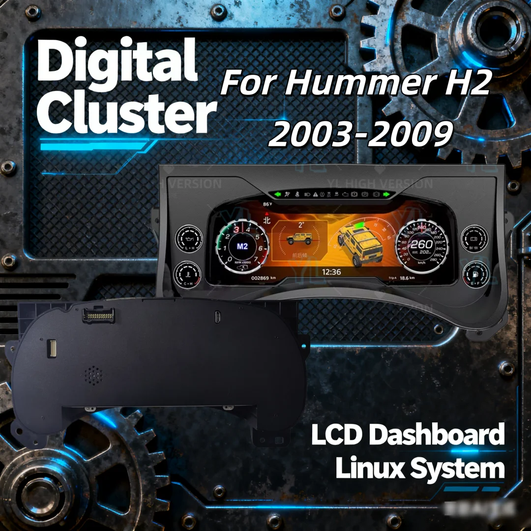 12.3'' HD Digital Cluster Virtual Cockpit Dashboard for Hummer H2 2003-2009 LCD Speedometer Odometer Instrument Display Upgrade