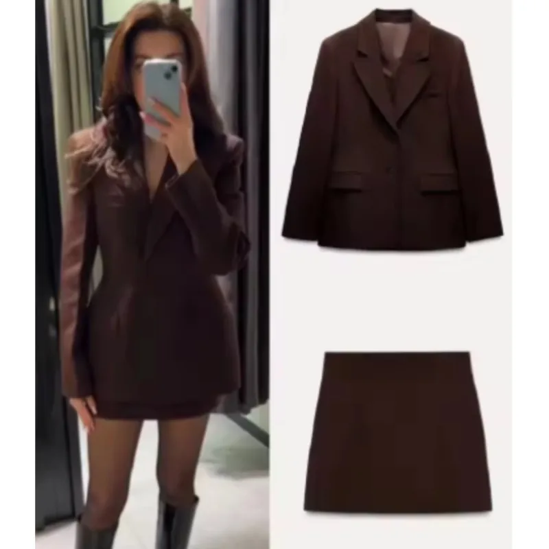 

Элегантный пиджак с лацканами, комплект мини-юбки, женская повседневная куртка, юбка на бедрах, брюки, женская весна 2024, шикарная одежда