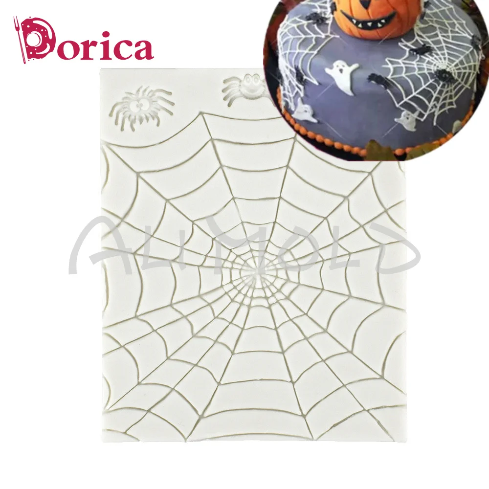 Dorica Halloween Spider Web Cake Mold Silicone Fondant Chocolate Resin Mould Party Theme Cake Decorating Tools Bake Accessories