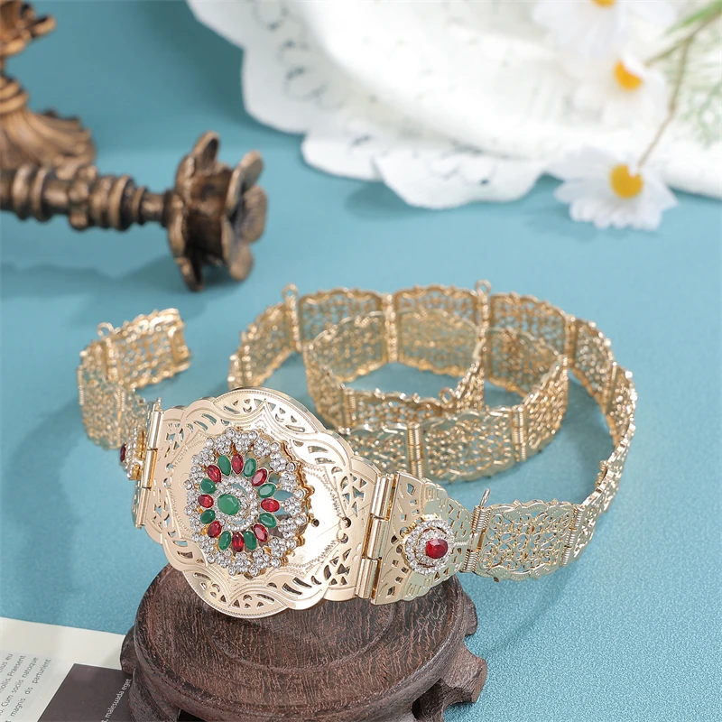 Cadena de cintura de caftán de longitud ajustable para mujer, cinturón de cristal elegante, joyería de novia árabe, Neovisson, marroquí, Color dorado