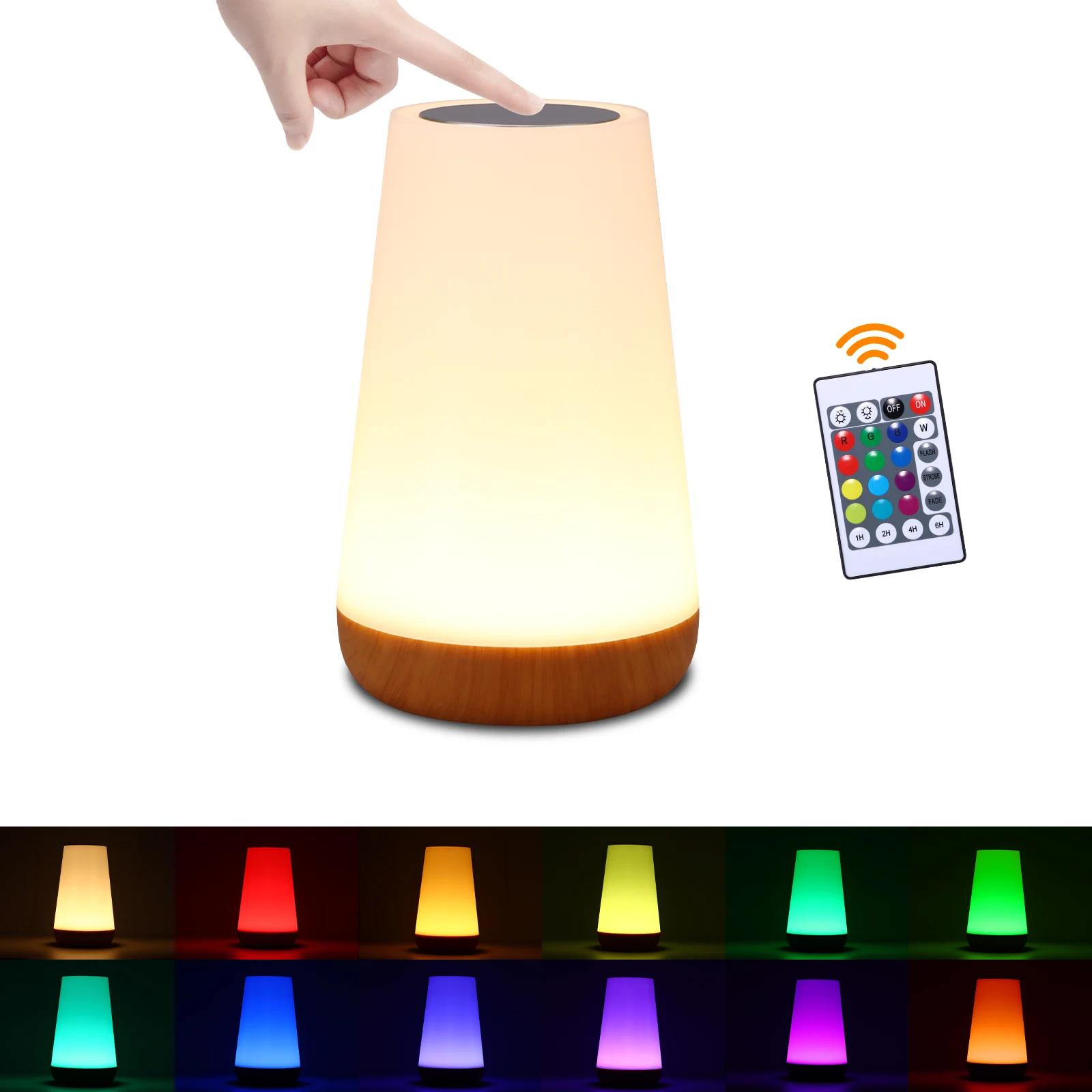 LED Table Lamp Wood Grain Touch Bedside Lamps With Remote Control RGB Color Changing Dimmable Nightstand Light Timer Decoration