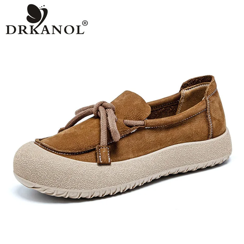 

DRKANOL/женские лоферы ручной работы в литературном стиле в стиле ретро, повседневные туфли из натуральной коровьей кожи на шнуровке на плоской подошве, туфли для мам на мелкой подошве