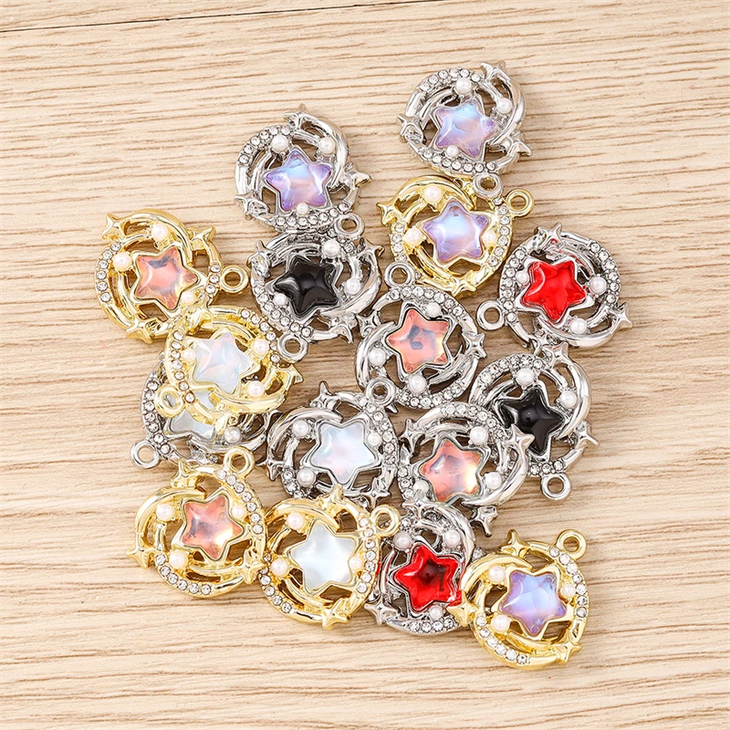 5 Stück 17x19mm Mix Niedliche Kristall-Mond-Stern-Anhänger für Schmuckherstellung DIY Tropfenohrringe Halsketten Armbänder Zubehör – Detail 4