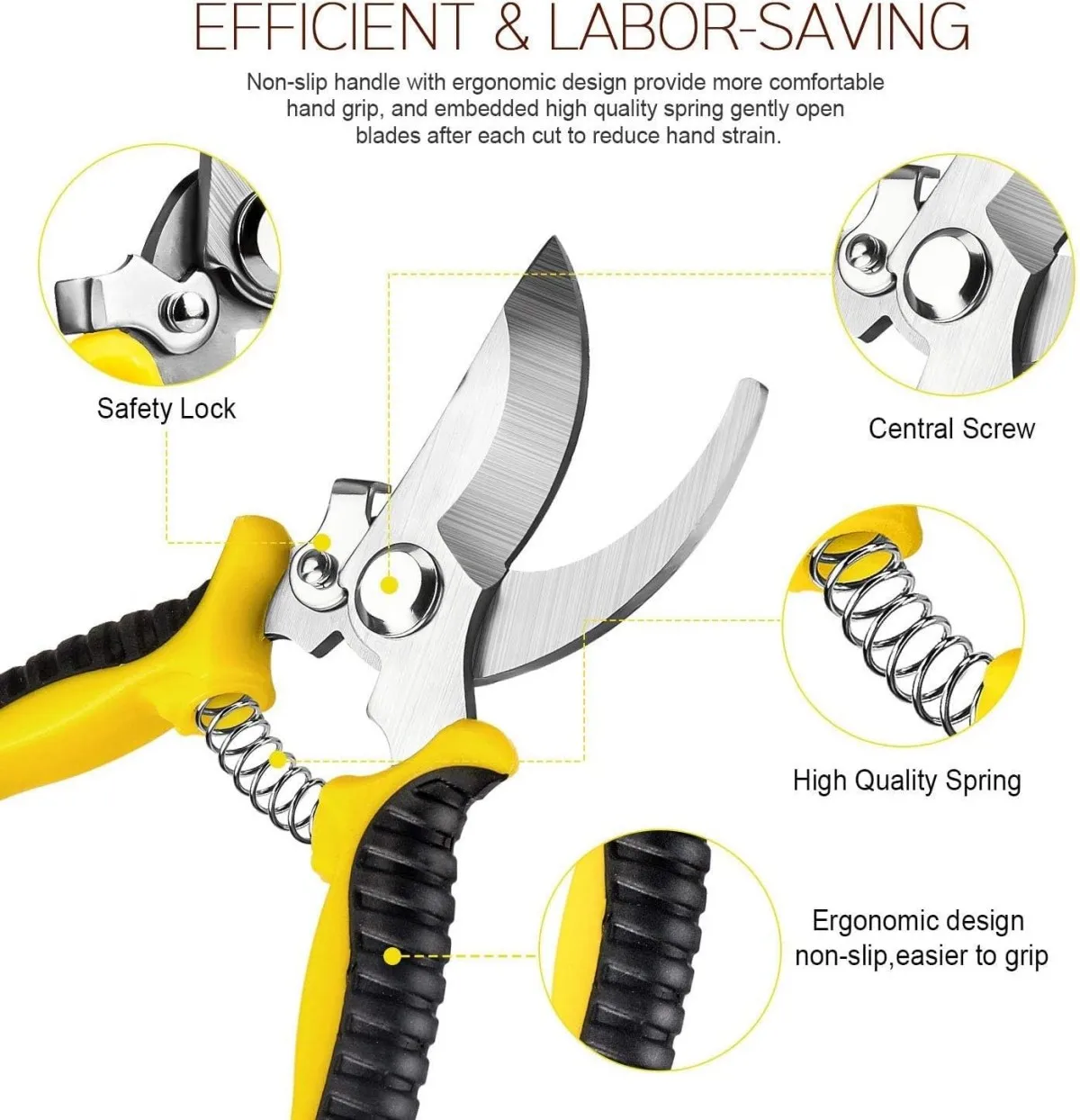 Tesouras de poda de jardim de jardinagem de 3 peças - ferramentas multifuncionais de jardinagem e cuidados com galhos, poda de árvores, tesouras para colheita de frutas,