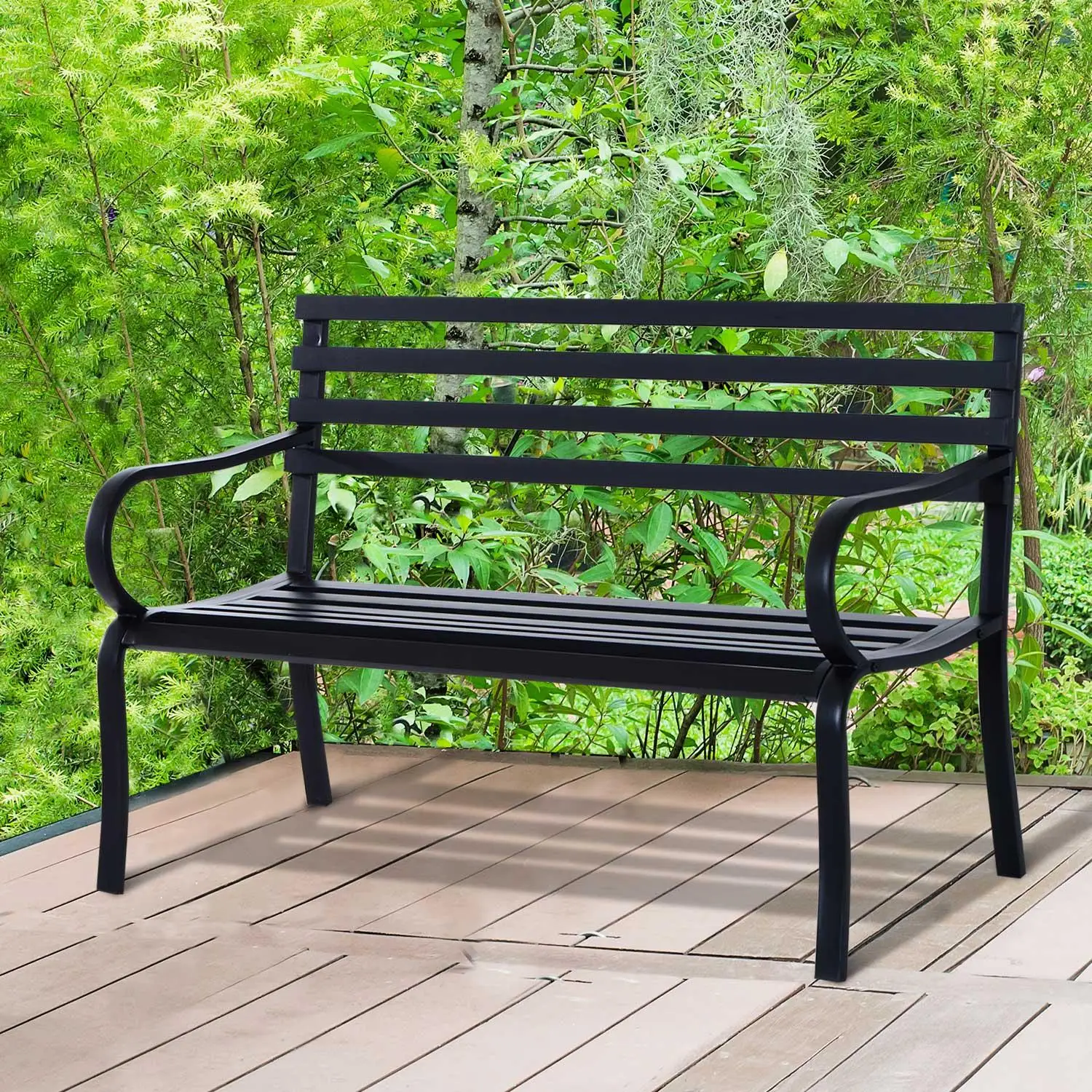 Bild 4: Zeitlose 2-Sitzer Gartenbank Epoxy-Metall Schwarz 127x58x82cm 240kg