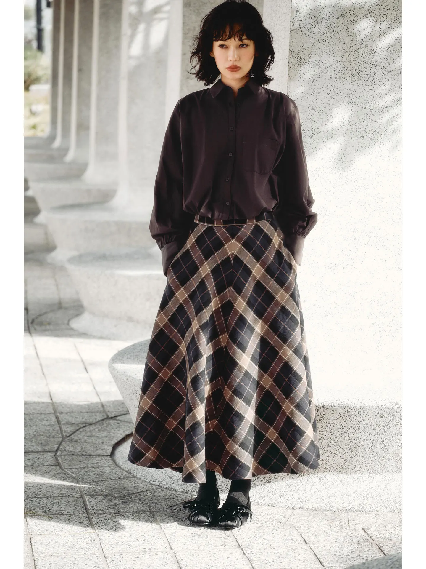 

Faionable Retro Plaid A-Line Skirt Cloak Ele High-End Feel Spring 2026 New Arrival Women's Commute Casual Other Materia...