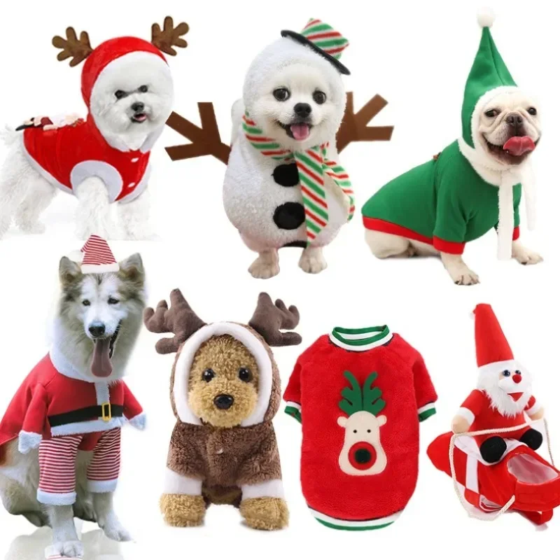 Small Big Dog Christmas Pet Supplies Clothes Teddy Cat Cotton-padded Clothing Funny Autumn Winter Santa Claus Elk Chihuahua