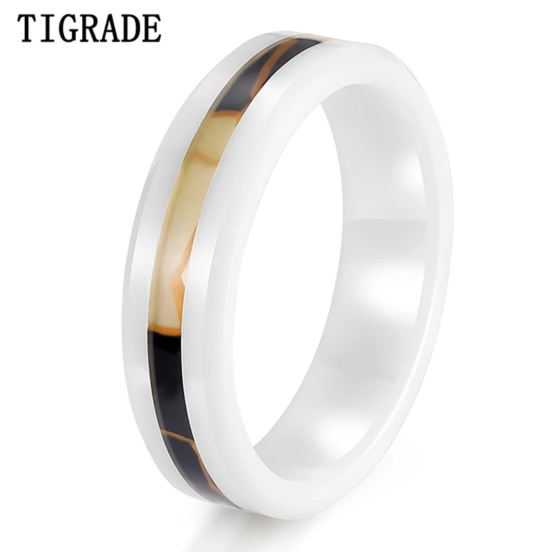 

Tigrade 6/8mm Smooth Ceramic Ring Gold Tape Polished Rings Engagement Wedding Band For Women Girls Jewelry