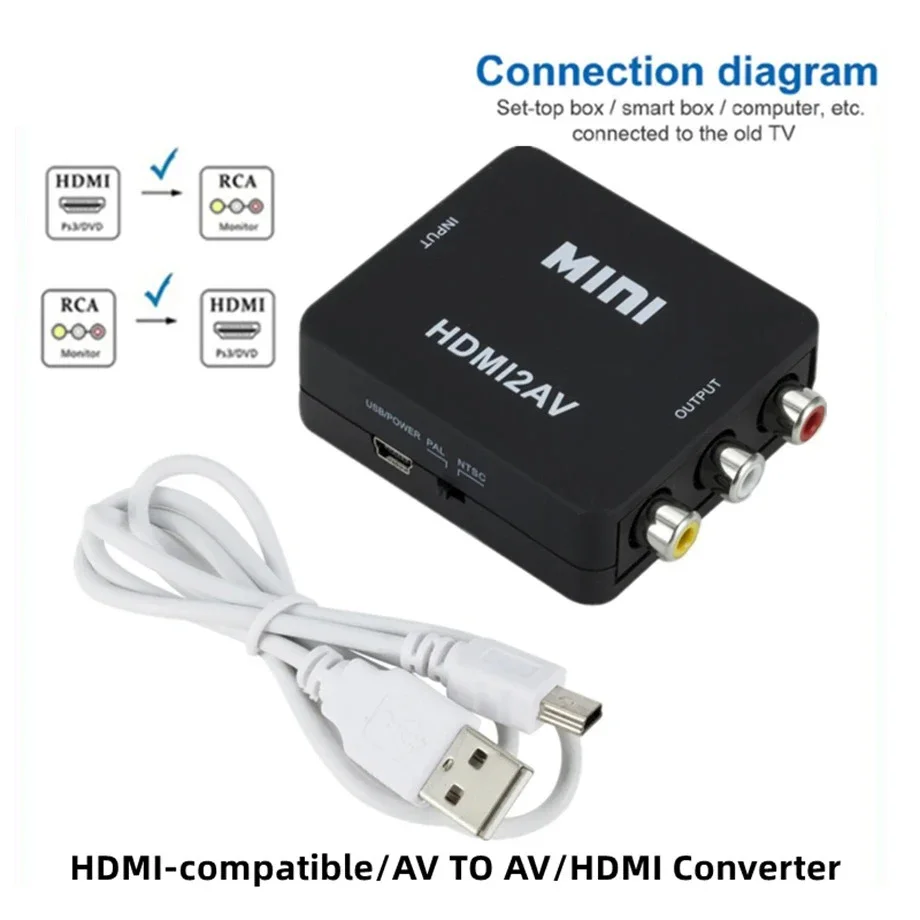 HD 1080P RCA AV to HDMI-compatible Composite Adapter Converter AV2HDMI-compatible Audio Video Cable HDMI-compatible to AV for PC