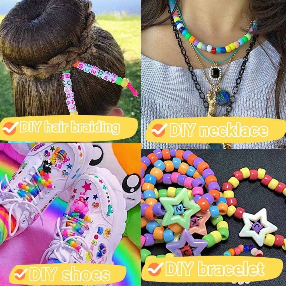 100pcs 6x9mm Acrylic Beads Pony Beads Multicolor Big Hole Beads for Making DIY Bracelets Necklace HandCrafts Girls Hair Supplies - view 5