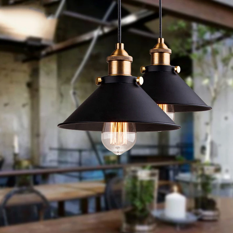 

Black Vintage Industrial Pendant Light Nordic Retro Lights Iron Lampshade Loft Lamp Metal Cage Dining Room Countryside