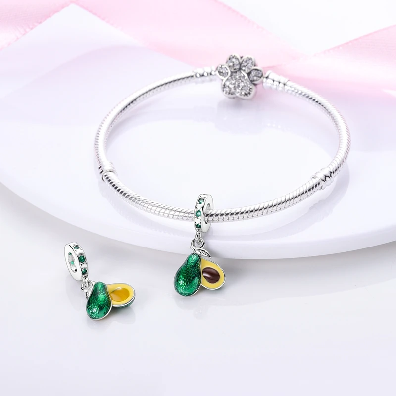 925er Sterlingsilber, grüne Serie, Avocado-Anhänger, Kaktus-Charms, Perlen, passend für Original-Armbänder, Damen-DIY-Schmuck – Detail 24