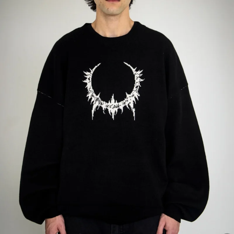 

New style loose round neck pullover knit sweater Gothic retro street fashion hip-hop autumn and winter casual top Y2K clothing