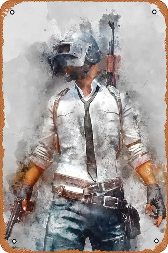 Player UnknownS Battlegrounds/Pubg/Watercolor - Watercolor Effect - Poster - - Wooden Hanging Scroll Frame Retro Vintage Metal P