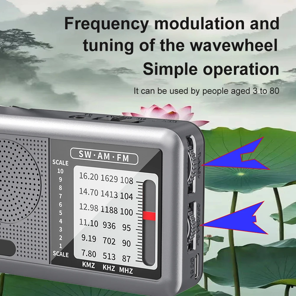 Pocket Mini Stereo Digital Portable Radio AM SW FM Radio with Earphone Multifunctional Radio for Seniors Elderly Indoor Outdoor
