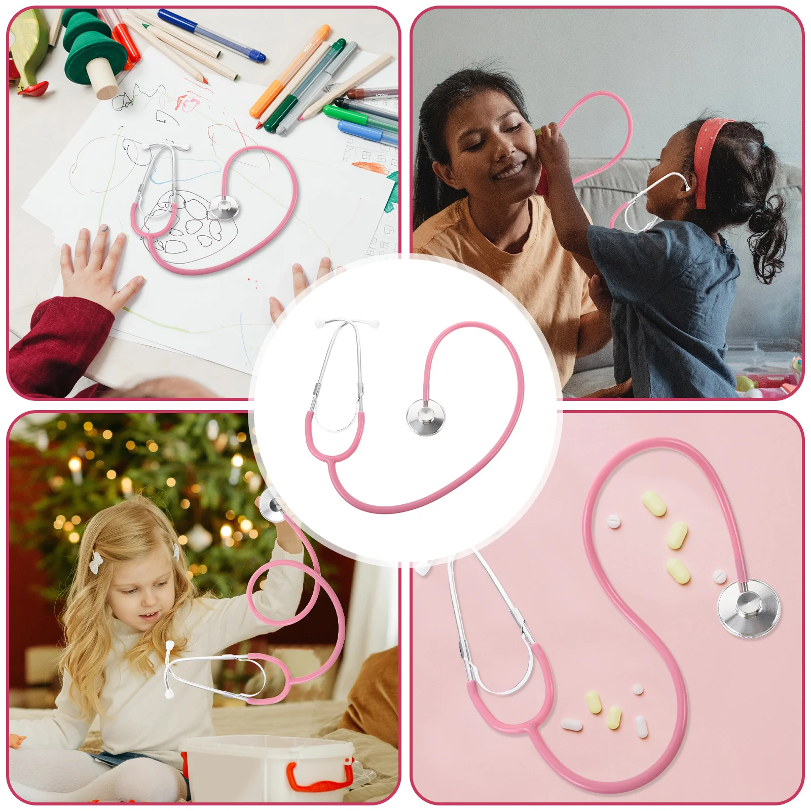 Estetoscopio para niños jugando, dispositivo médico de simulación de alta calidad, color rosa, promueve la creatividad, desarrollo de habilidades cognitivas, 1 Uds.