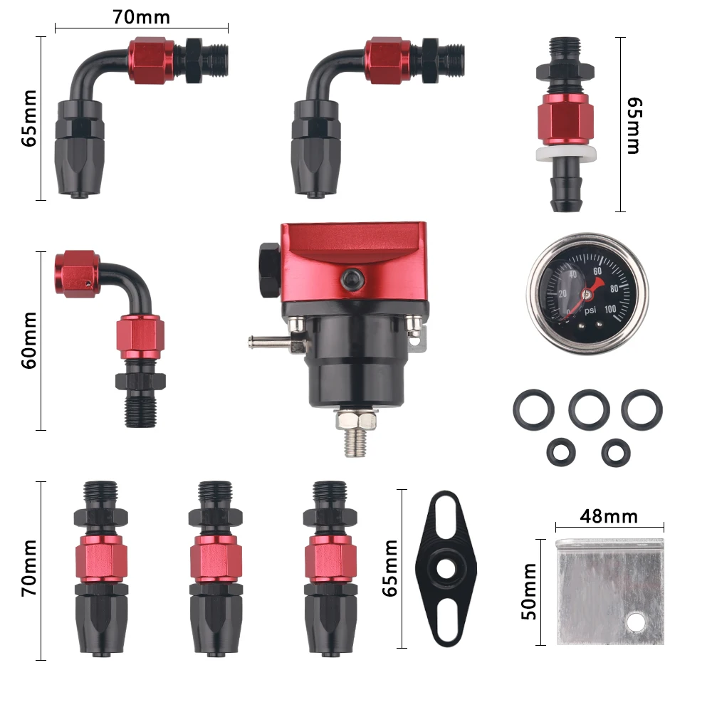 Adjustable Fuel Pressure Regulator With Gauge+AN6 Fuel Line Hose+Fittings End Kit