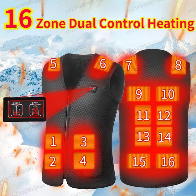 

16 Zone Heated Vest Men Heating Vest Jacket Women Coat Smart Electric Thermal Waistcoat for Hiking Hunting Heater Winter