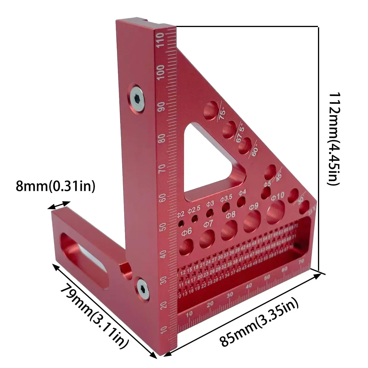 3D Multi-Angle Measuring Ruler W/Dowel Pin,Aluminum Miter Triangler Layout Measuring Tool Woodworking Square Protractor