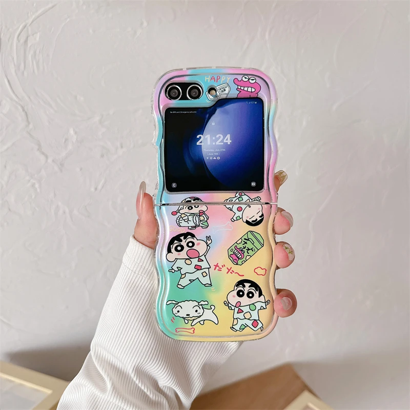 Cute Cartoon Japan Anime Crayon Shin-chan Nohara Shiro Phone Case For Samsung Galaxy Z Flip 7 6 5 Hard TPU Cover For Z Flip 4 3