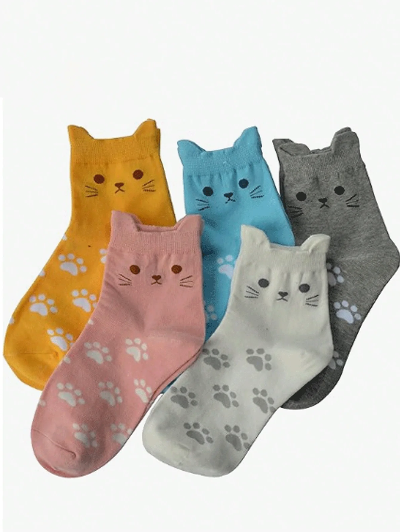 5 pairs of new animal puppy footprints cat print midtube stockings