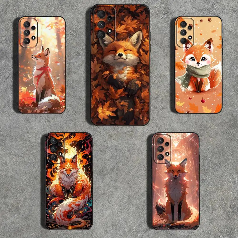 

Cute A-Animal F-Fox Phone Case For Samsung Galaxy A 91,80,73,72,71,53,52,51,22,5G Shockproof Soft Black Cover