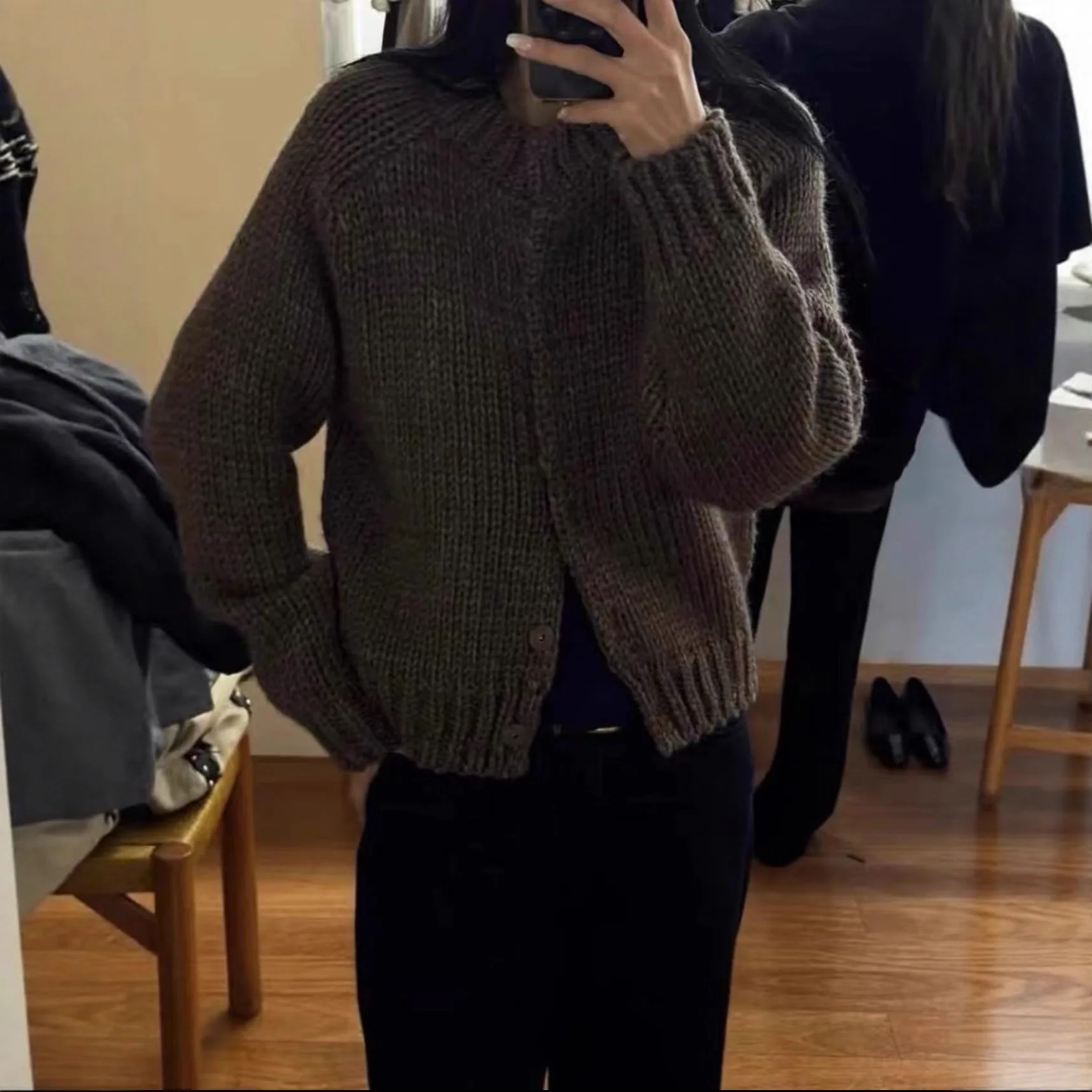 

Вязаный круглый свитер Ne в стиле ретро, зима 2025 г., женский шерстяной базовый свитер, китайский вязаный свитер, мода