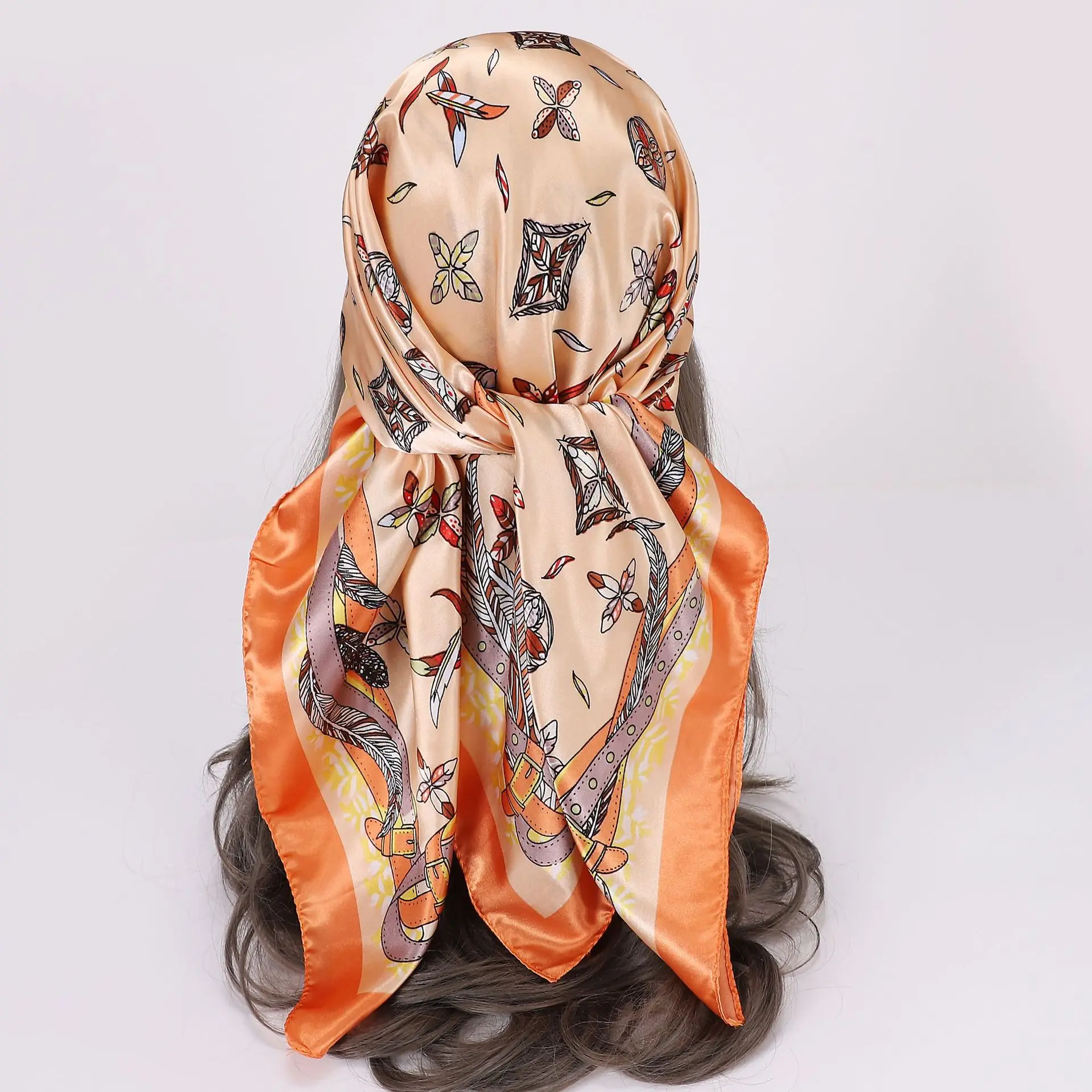 2023 Spring and Autumn Silk Imitation Scarves Women\'s Wholesale 90 * 90CM Square Scarf Pattern Neck Tie Waist Scarf Shawl